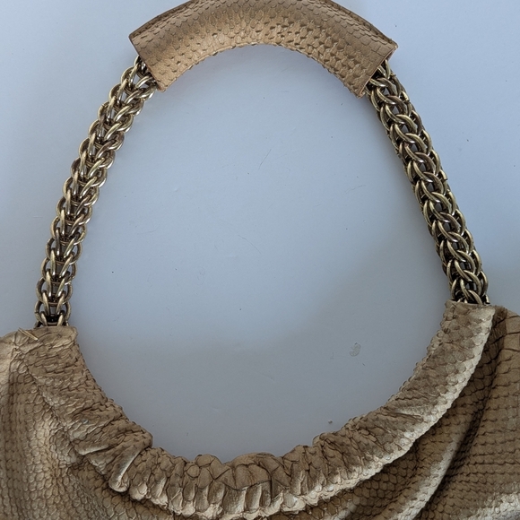 Stuart Weizman Camel Snake Skin Hobo Crossbody Bag with Gold Chain Strap - Picture 11 of 14